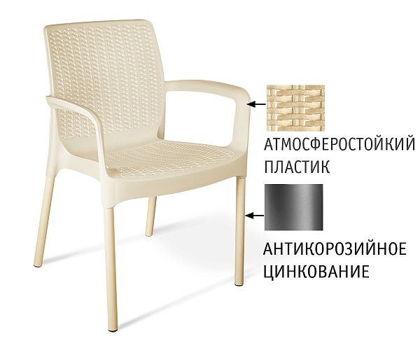 Плетеный стул SHT-S68 бежевый пластиковый бежевый/ваниль (цинк) - дополнительное фото
